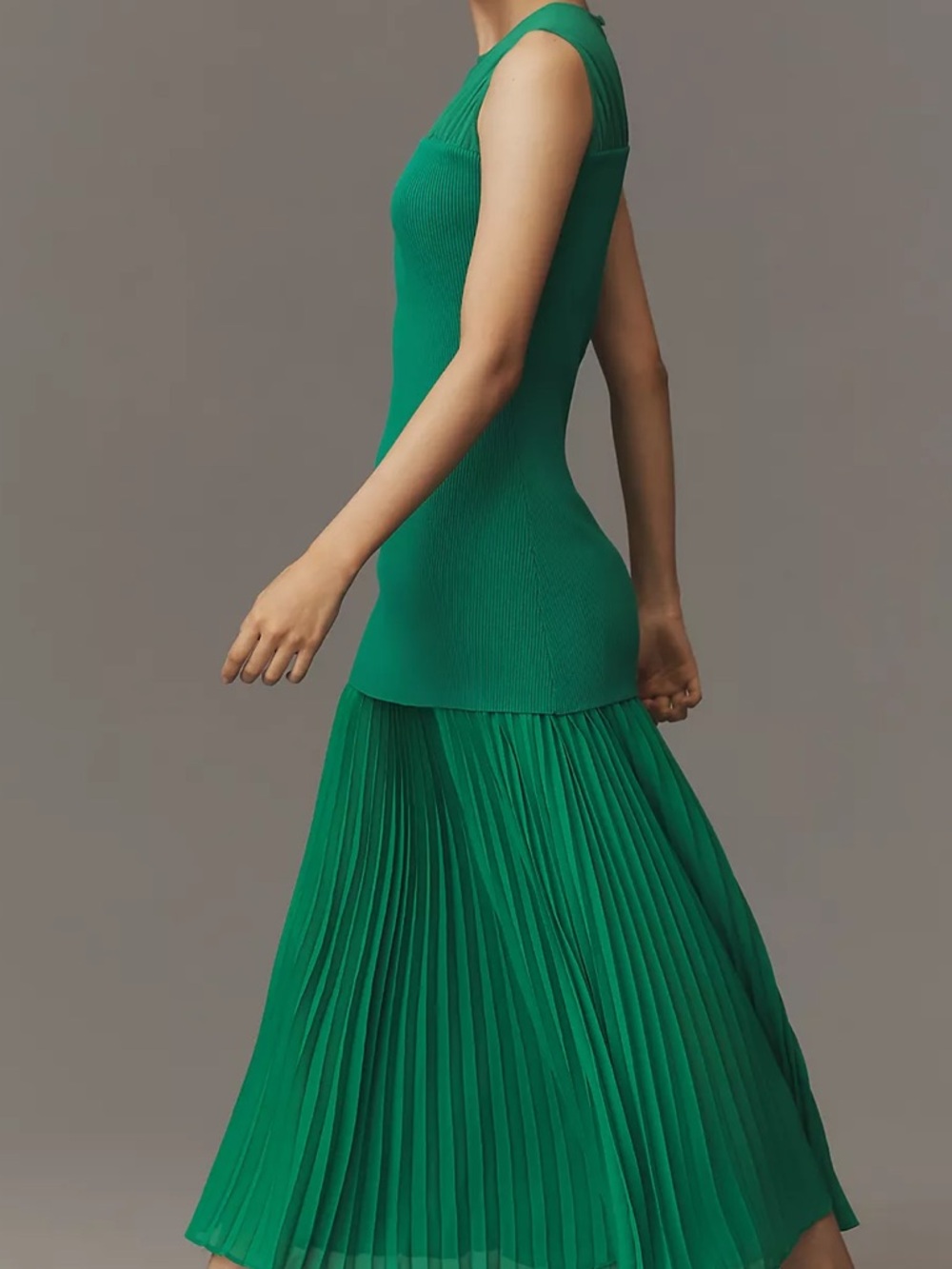 Mare Mare x Anthropologie Sleeveless Twofer Maxi Dress size M green knit pleat - Picture 3 of 5